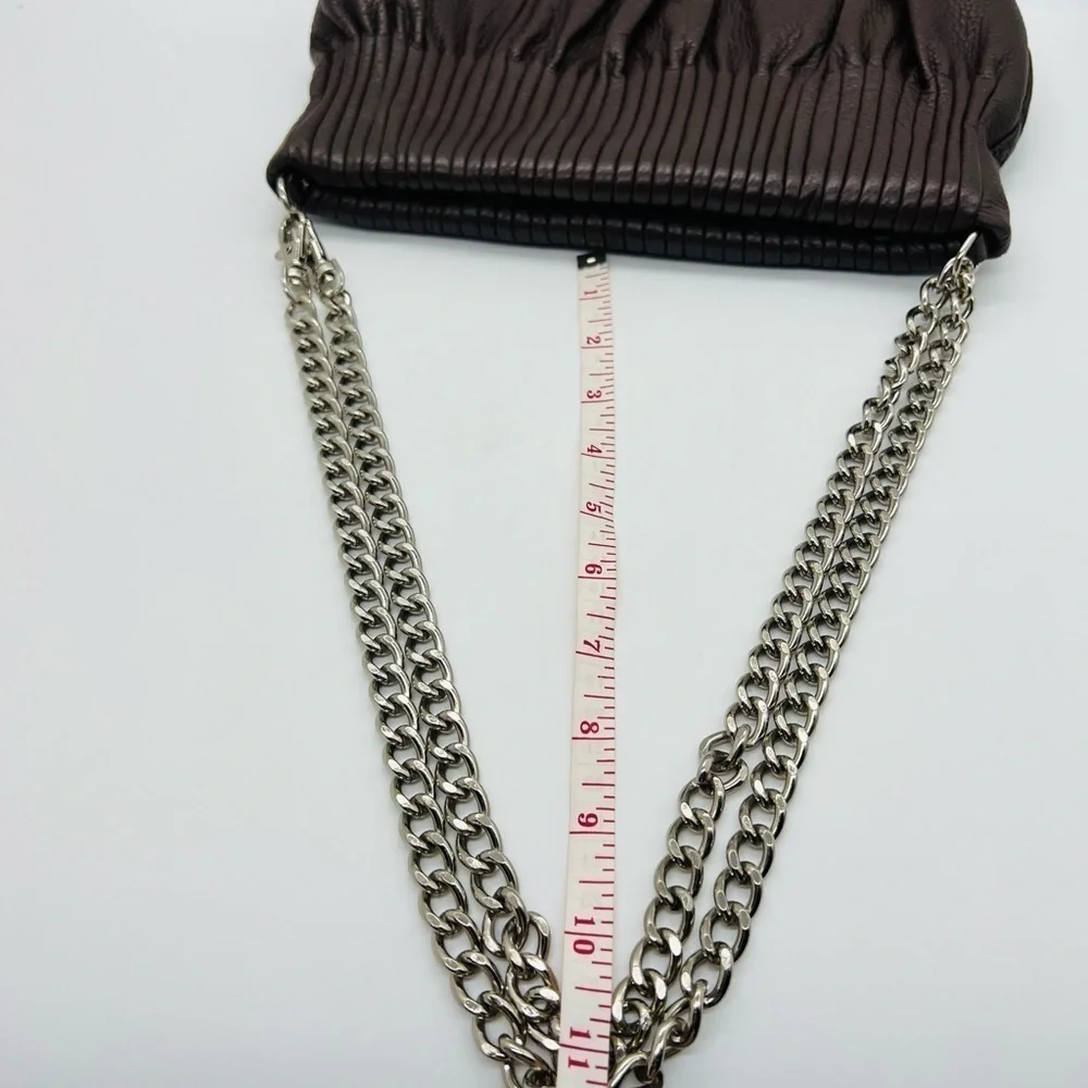 BODHI BROWN PEBBLED LEATHER SHOULDER BAG OR CLUTCH WITH SILVER CHAIN STRAPS